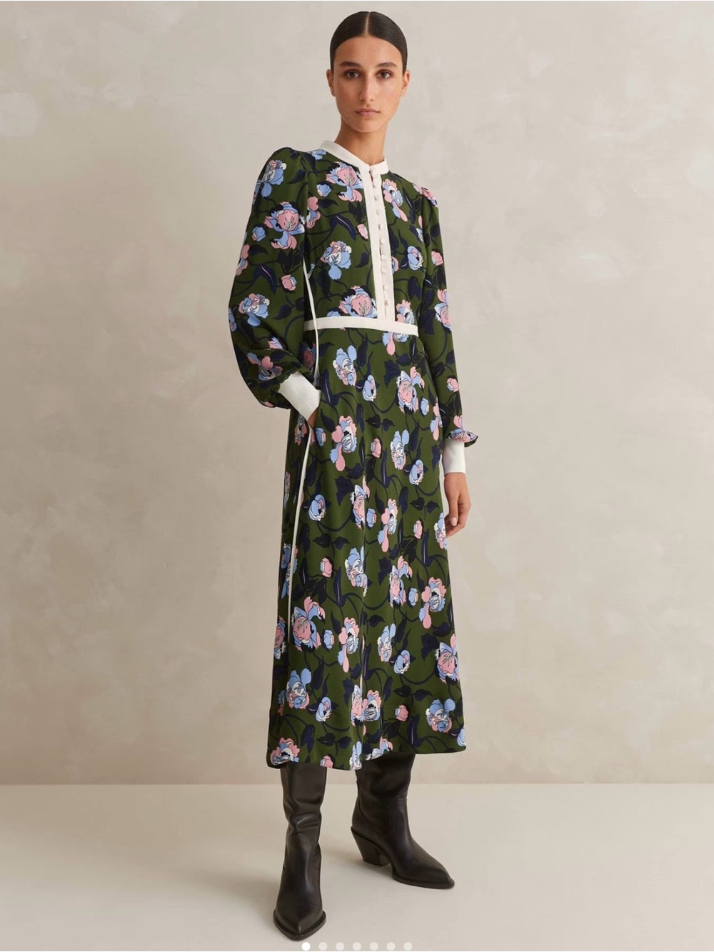 ME+EM Rose Print Panelled Midi Dress Women's Size 6 Floral Button Lined Pockets - Picture 1 of 14